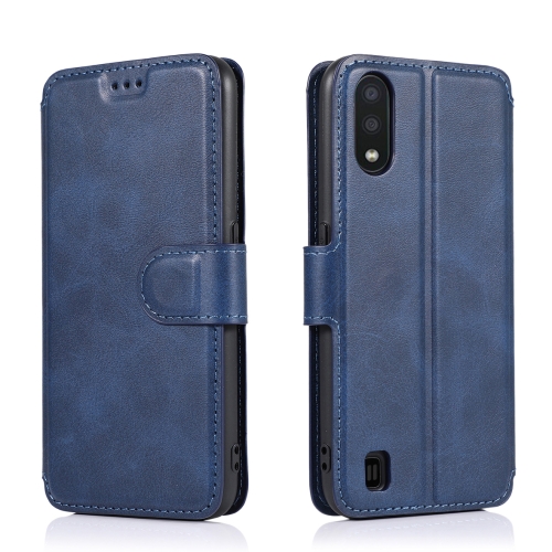 

For Samsung Galaxy A01 Calf Texture Magnetic Buckle Horizontal Flip Leather Case with Holder & Card Slots & Wallet & Photo Frame(Blue)