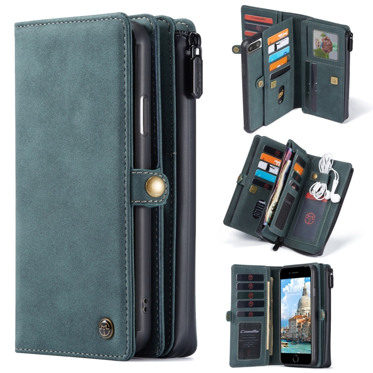 

For iPhone 8 Plus / 7 Plus CaseMe 018 Detachable Multi-functional Horizontal Flip Leather Case with Card Slot & Holder & Zipper Wallet & Photo Frame(Blue)