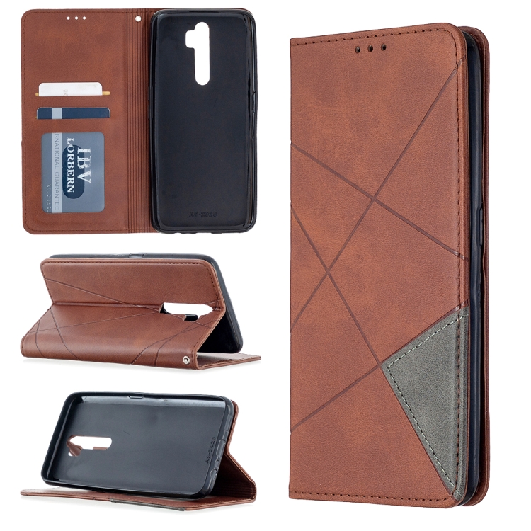 

For Oppo A5 (2020) / A9 (2020) Rhombus Texture Horizontal Flip Magnetic Leather Case with Holder & Card Slots(Brown)