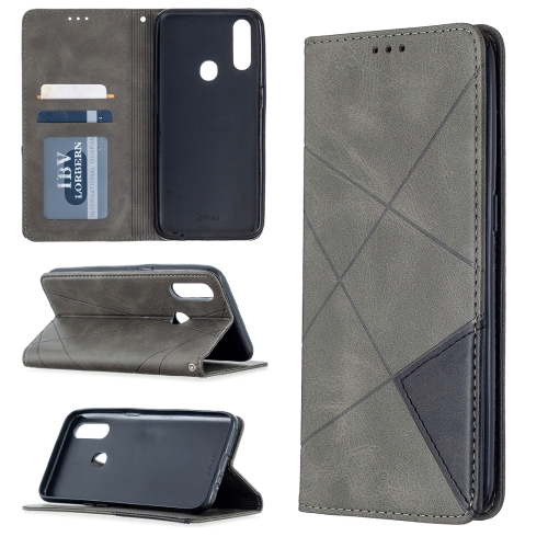 

For Oppo A31 (2020) / A81 Rhombus Texture Horizontal Flip Magnetic Leather Case with Holder & Card Slots(Grey)