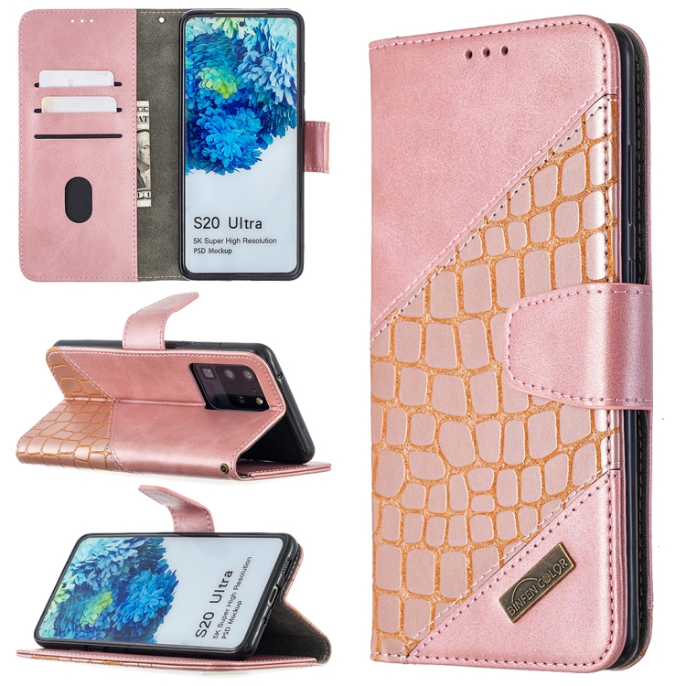 

For Samsung Galaxy S20 Ultra Matching Color Crocodile Texture Horizontal Flip PU Leather Case with Wallet & Holder & Card Slots(Rose Gold)