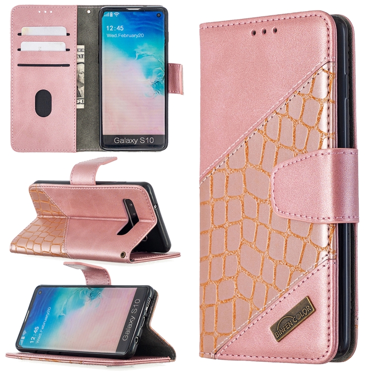 

For Samsung Galaxy S10 Matching Color Crocodile Texture Horizontal Flip PU Leather Case with Wallet & Holder & Card Slots(Rose Gold)