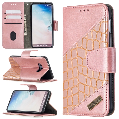 

For Samsung Galaxy S10e Matching Color Crocodile Texture Horizontal Flip PU Leather Case with Wallet & Holder & Card Slots(Rose Gold)