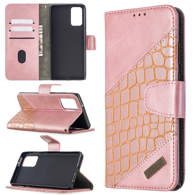 

For Samsung Galaxy Note20 Matching Color Crocodile Texture Horizontal Flip PU Leather Case with Wallet & Holder & Card Slots(Rose Gold)