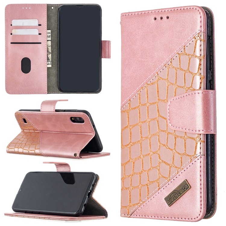 

For Samsung Galaxy A10 / M10 Matching Color Crocodile Texture Horizontal Flip PU Leather Case with Wallet & Holder & Card Slots(Rose Gold)