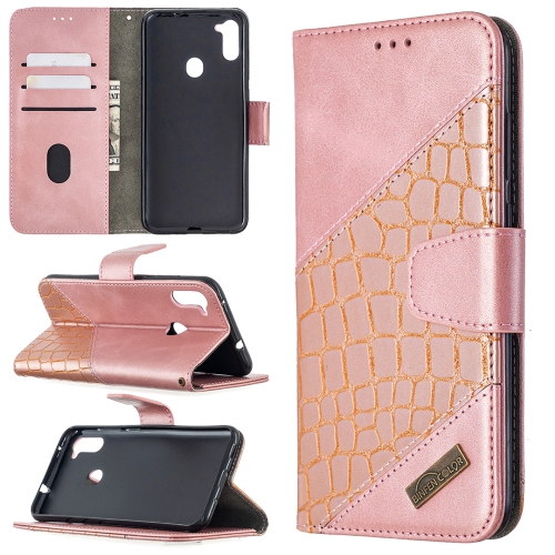 

For Samsung Galaxy A11 / M11 Matching Color Crocodile Texture Horizontal Flip PU Leather Case with Wallet & Holder & Card Slots(Rose Gold)