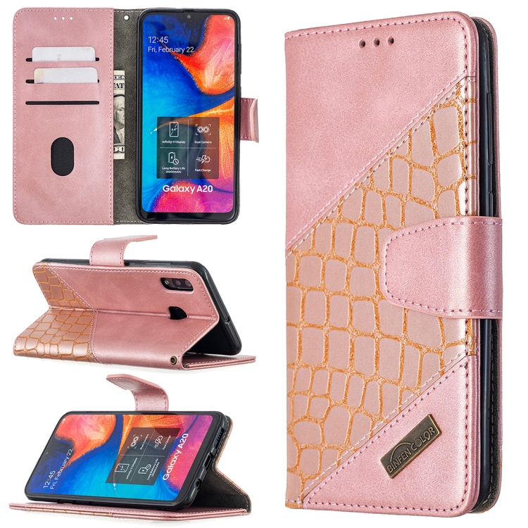 

For Samsung Galaxy A20 / A30 Matching Color Crocodile Texture Horizontal Flip PU Leather Case with Wallet & Holder & Card Slots(Rose Gold)