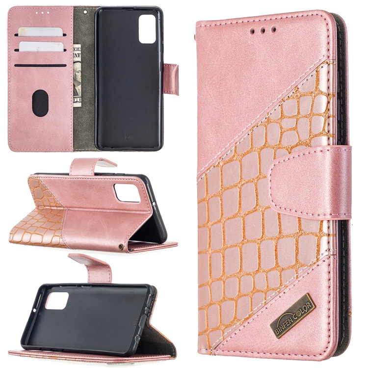 

For Samsung Galaxy A41 Matching Color Crocodile Texture Horizontal Flip PU Leather Case with Wallet & Holder & Card Slots(Rose Gold)