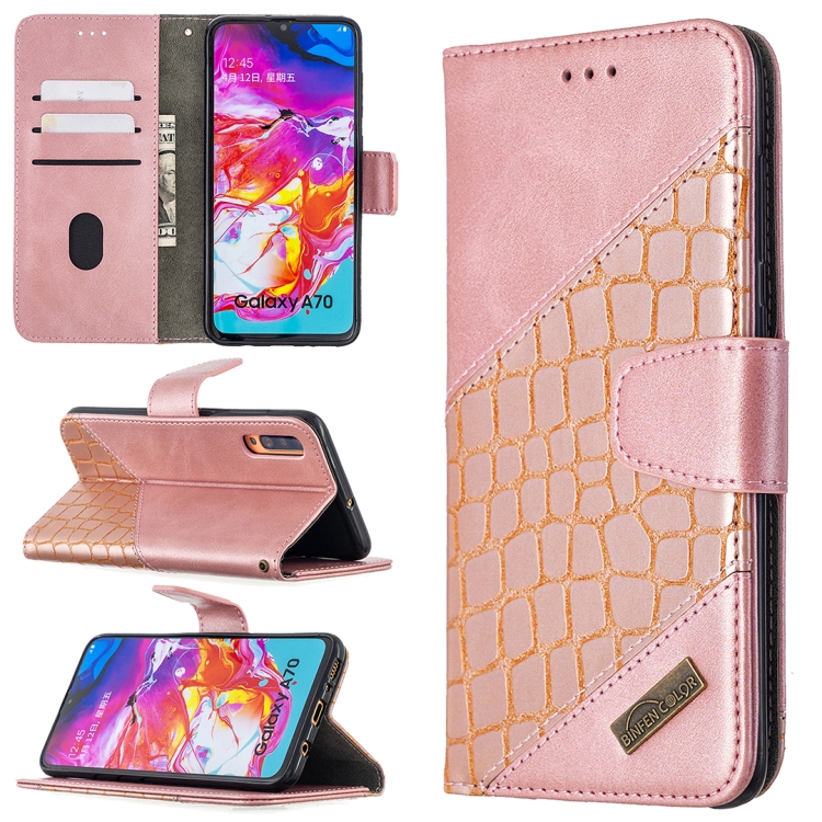 

For Samsung Galaxy A70 Matching Color Crocodile Texture Horizontal Flip PU Leather Case with Wallet & Holder & Card Slots(Rose Gold)