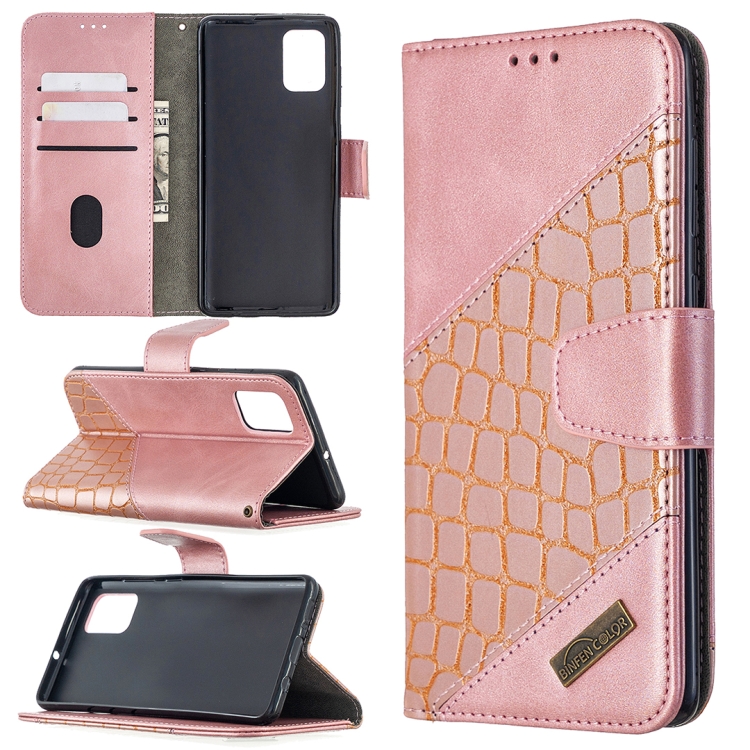 

For Samsung Galaxy A71 Matching Color Crocodile Texture Horizontal Flip PU Leather Case with Wallet & Holder & Card Slots(Rose Gold)