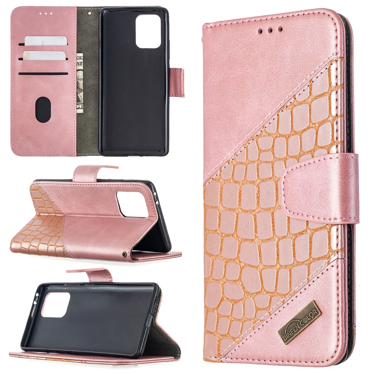 

For Samsung Galaxy A91 / S10 Lite Matching Color Crocodile Texture Horizontal Flip PU Leather Case with Wallet & Holder & Card Slots(Rose Gold)