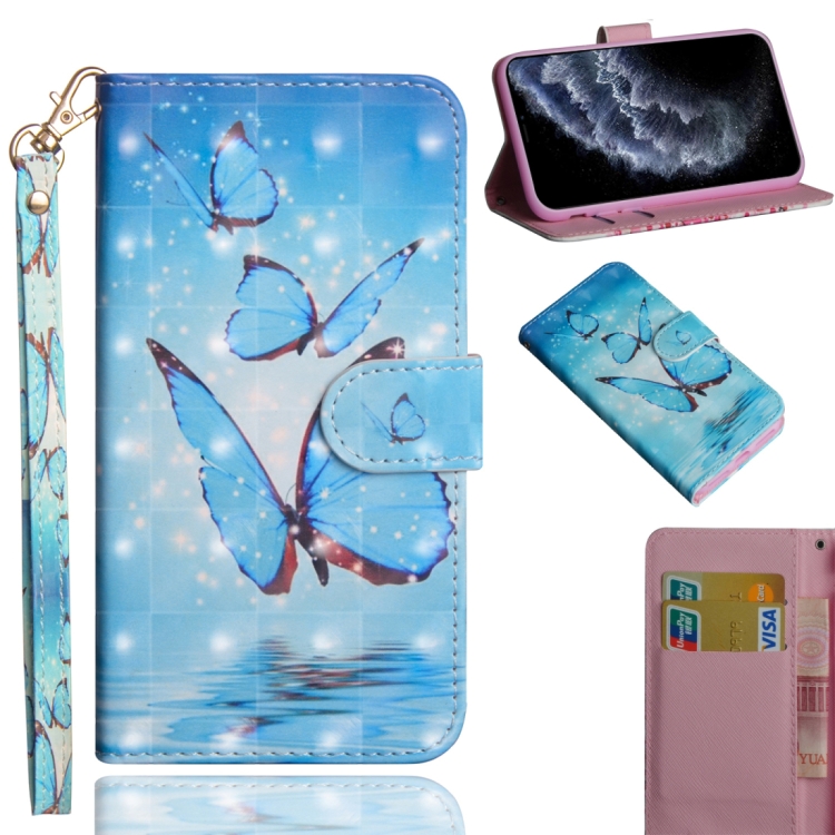 

For iPhone 11 Pro 3D Painting Pattern Horizontal Flip TPU + PU Leather Case with Holder & Card Slots & Wallet & Lanyard(Three Butterfly)