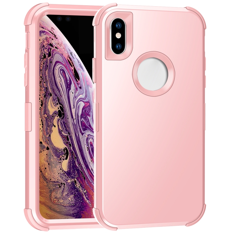 

For iPhone XS Max 3 in 1 All-inclusive Shockproof Airbag Silicone + PC Case(Rose Gold)