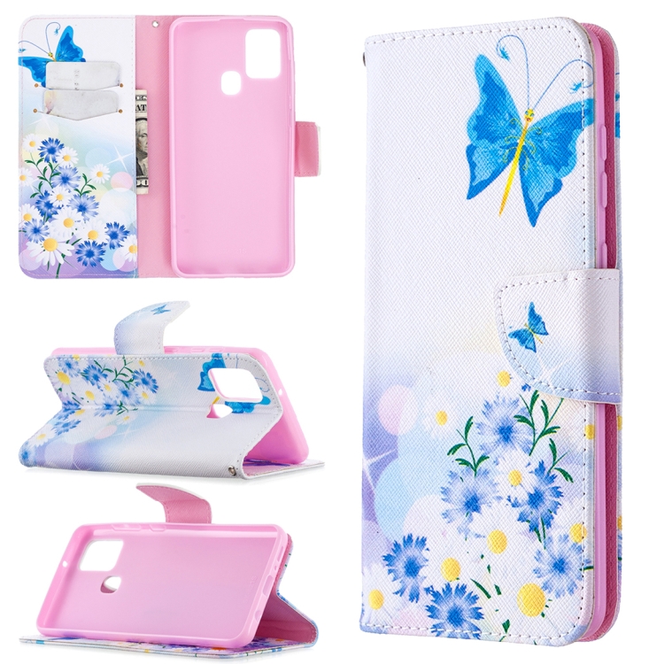 

For Samsung Galaxy A21s Colored Drawing Pattern Horizontal Flip Leather Case with Holder & Card Slots & Wallet(Flower and Butterfly)