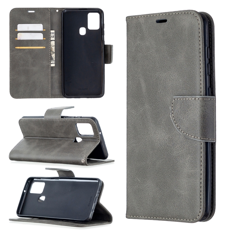 

For Samsung Galaxy A21s Retro Lambskin Texture Pure Color Horizontal Flip PU Leather Case with Holder & Card Slots & Wallet & Lanyard(Grey)