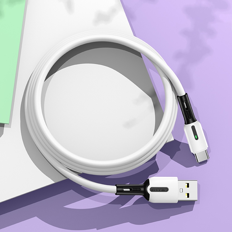 SUNSKY - USAMS US-SJ433 U51 Type-C 转USB 硅胶带灯数据线, 线长: 1m（白色）