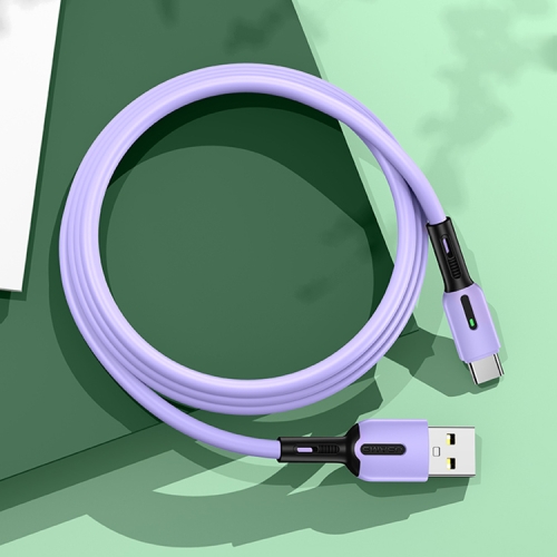 

USAMS US-SJ433 U51 USB-C to USB Silicone Data Cable with Light, Cable Length: 1m(Purple)