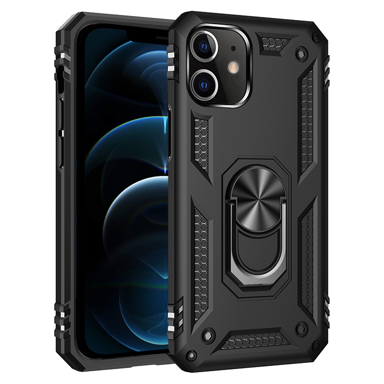 

For iPhone 12 Pro Max Shockproof TPU + PC Protective Case with 360 Degree Rotating Holder(Black)