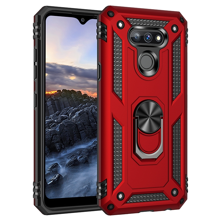 

For LG Harmony 4 Shockproof TPU + PC Protective Case with 360 Degree Rotating Holder(Red)