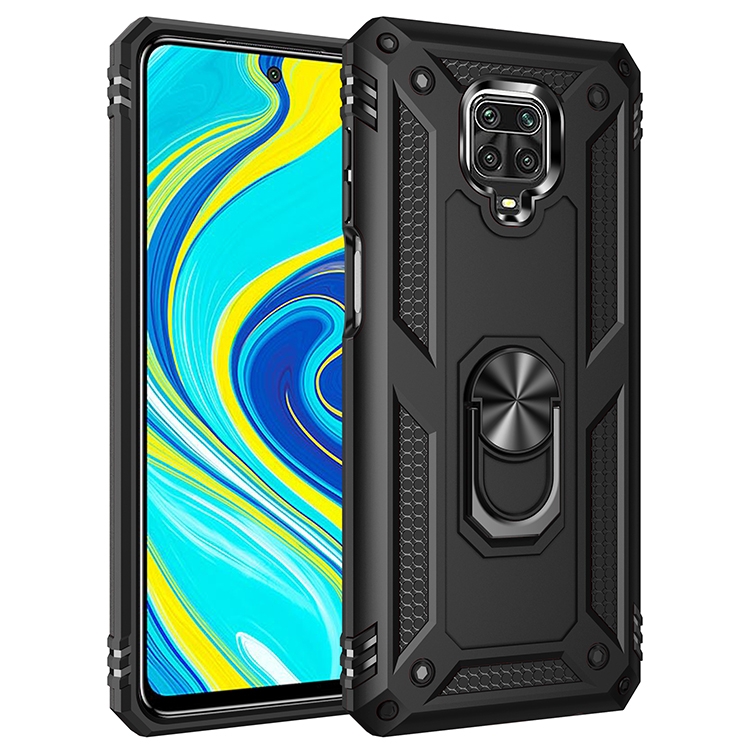 

For Xiaomi Redmi Note 9 Pro Shockproof TPU + PC Protective Case with 360 Degree Rotating Holder(Black)