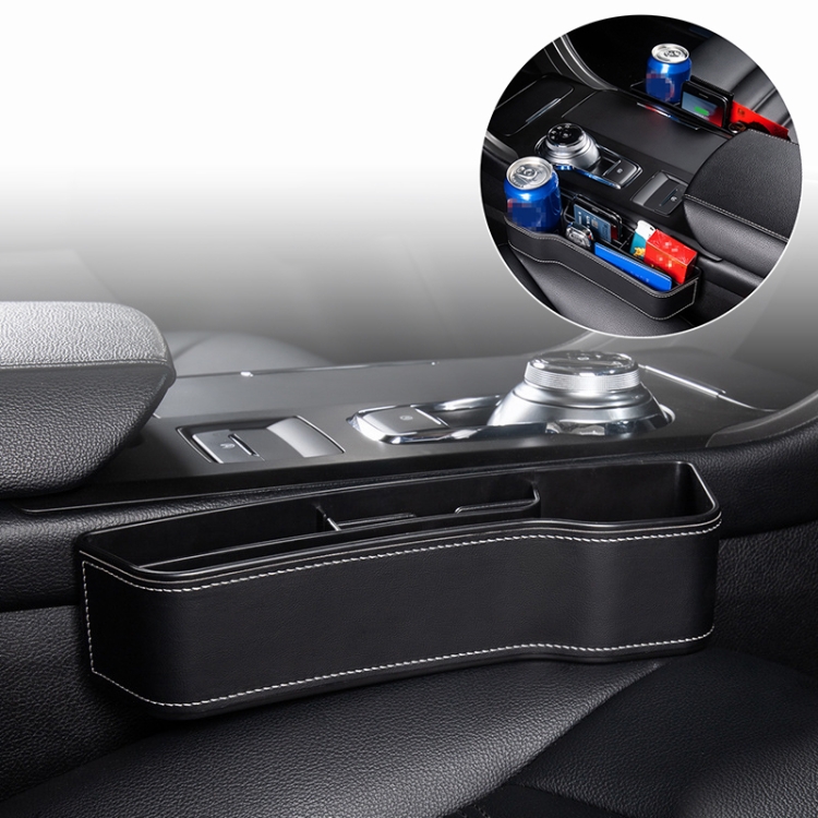 

Car Multi-functional Console Box Cup Holder Seat Gap Side Storage Box, Leather Style, Color:Black(Front Passenger Seat)