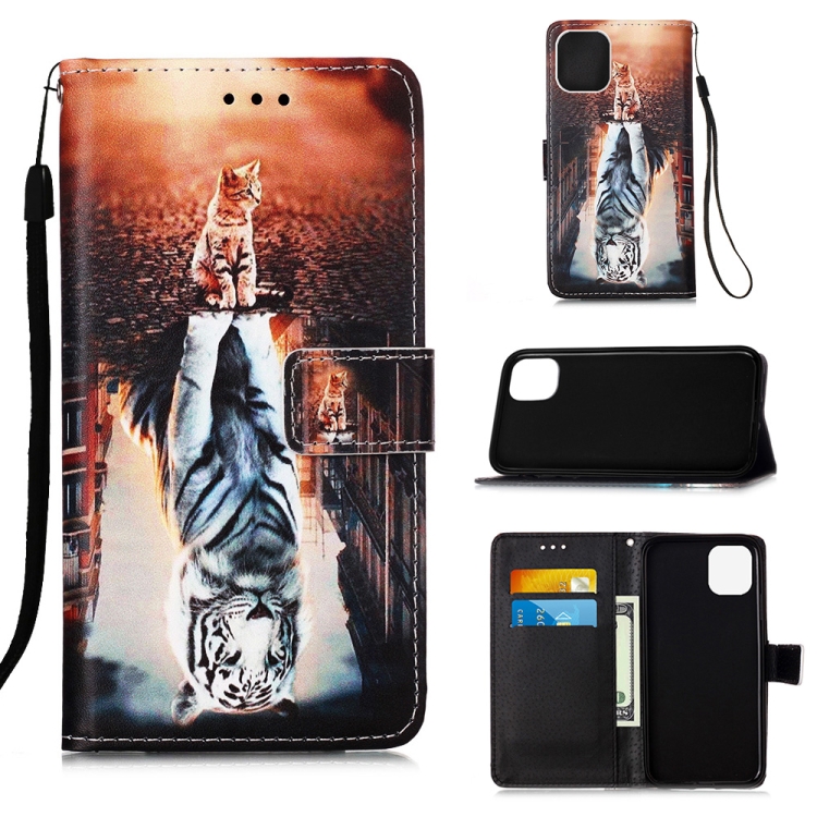 

For iPhone 12 mini Painted Flat Texture Leather Case with Lanyard & Card Slot & Wallet & Holder(Cat And Tiger)