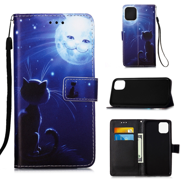 

For iPhone 12 / 12 Pro Painted Flat Texture Leather Case with Lanyard & Card Slot & Wallet & Holder(Cat And Sun)