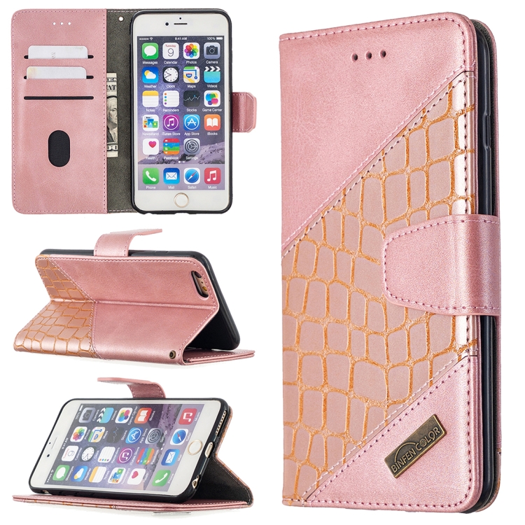 

For iPhone 6 Plus Matching Color Crocodile Texture Horizontal Flip PU Leather Case with Wallet & Holder & Card Slots(Rose Gold)