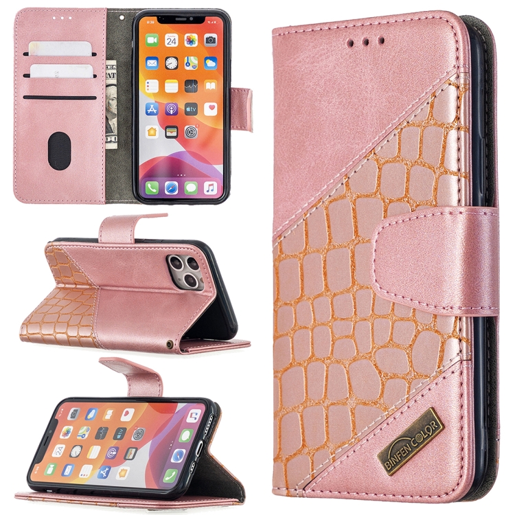 

For iPhone 11 Pro Matching Color Crocodile Texture Horizontal Flip PU Leather Case with Wallet & Holder & Card Slots(Rose Gold)