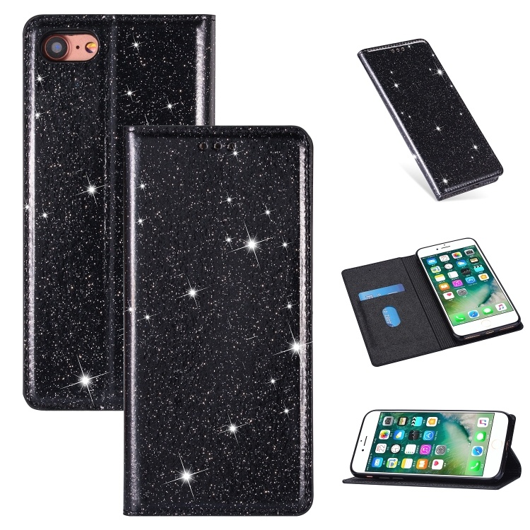 

For iPhone 8 / 7 Ultrathin Glitter Magnetic Horizontal Flip Leather Case with Holder & Card Slots(Black)