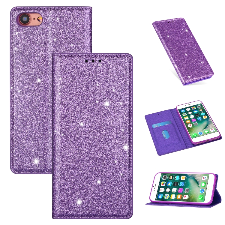 

For iPhone 8 / 7 Ultrathin Glitter Magnetic Horizontal Flip Leather Case with Holder & Card Slots(Purple)