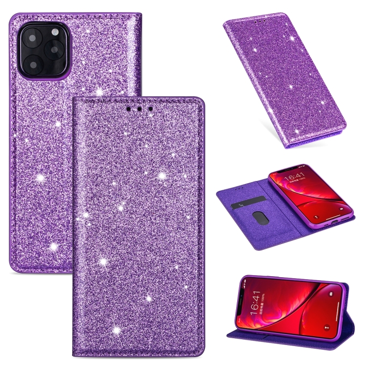 

For iPhone 11 Pro Max Ultrathin Glitter Magnetic Horizontal Flip Leather Case with Holder & Card Slots(Purple)