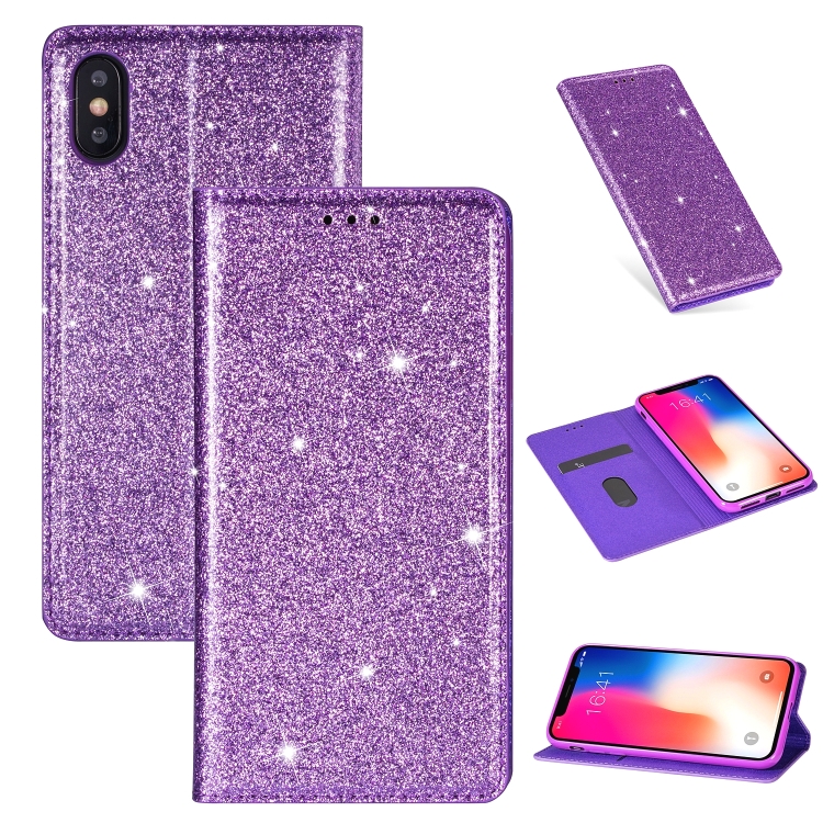 

For iPhone XS Max Ultrathin Glitter Magnetic Horizontal Flip Leather Case with Holder & Card Slots(Purple)