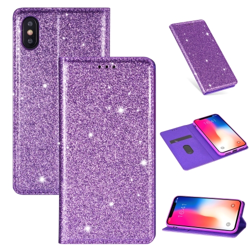 

For iPhone XR Ultrathin Glitter Magnetic Horizontal Flip Leather Case with Holder & Card Slots(Purple)