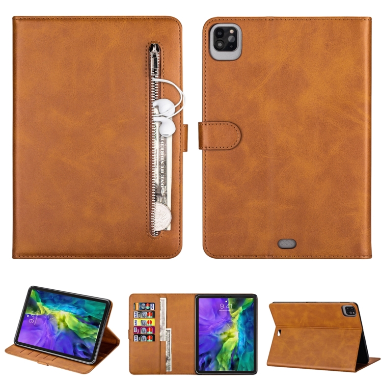 

For iPad Pro 11(2020) / Pro 11(2018) Tablet Fashion Calf Texture Zipper Horizontal Flip Leather Case with Stand & Card Slots & Wallet & Wake-up / Sleep Function(Brown)