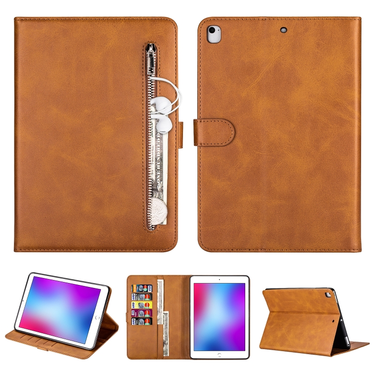 

For iPad 10.5 / 10.2 Tablet Fashion Calf Texture Zipper Horizontal Flip Leather Case with Stand & Card Slots & Wallet & Wake-up / Sleep Function(Brown)