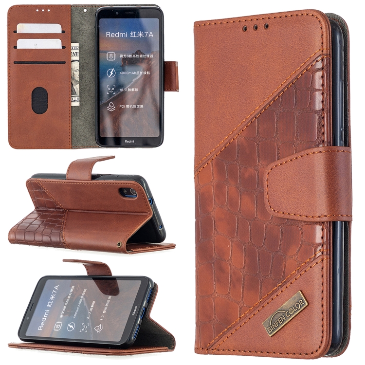 

For Xiaomi Redmi 7A Matching Color Crocodile Texture Horizontal Flip PU Leather Case with Wallet & Holder & Card Slots(Rose Gold)