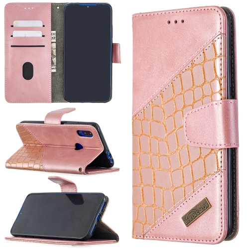 

For Xiaomi Redmi 7 Matching Color Crocodile Texture Horizontal Flip PU Leather Case with Wallet & Holder & Card Slots(Rose Gold)