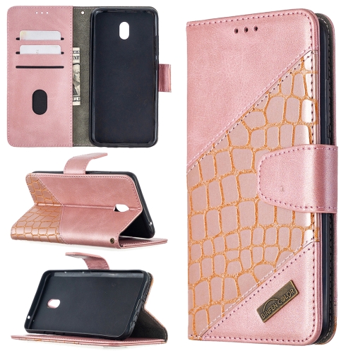 

For Xiaomi Redmi 8A Matching Color Crocodile Texture Horizontal Flip PU Leather Case with Wallet & Holder & Card Slots(Rose Gold)
