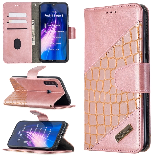 

For Xiaomi Redmi Note 8 Matching Color Crocodile Texture Horizontal Flip PU Leather Case with Wallet & Holder & Card Slots(Rose Gold)