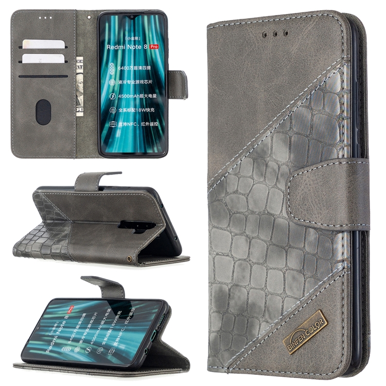 

For Xiaomi Redmi 8 Pro Matching Color Crocodile Texture Horizontal Flip PU Leather Case with Wallet & Holder & Card Slots(Grey)