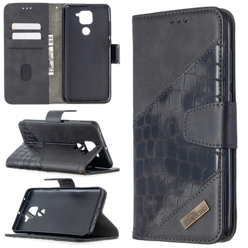 

For Xiaomi Redmi Note 9 Matching Color Crocodile Texture Horizontal Flip PU Leather Case with Wallet & Holder & Card Slots(Black)