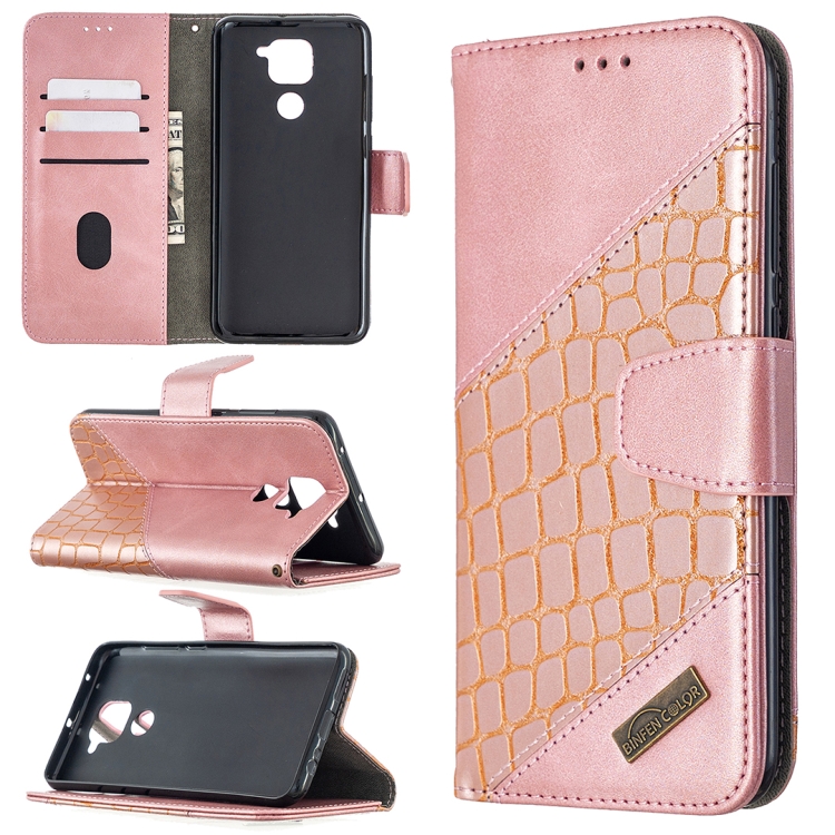 

For Xiaomi Redmi Note 9 Matching Color Crocodile Texture Horizontal Flip PU Leather Case with Wallet & Holder & Card Slots(Rose Gold)