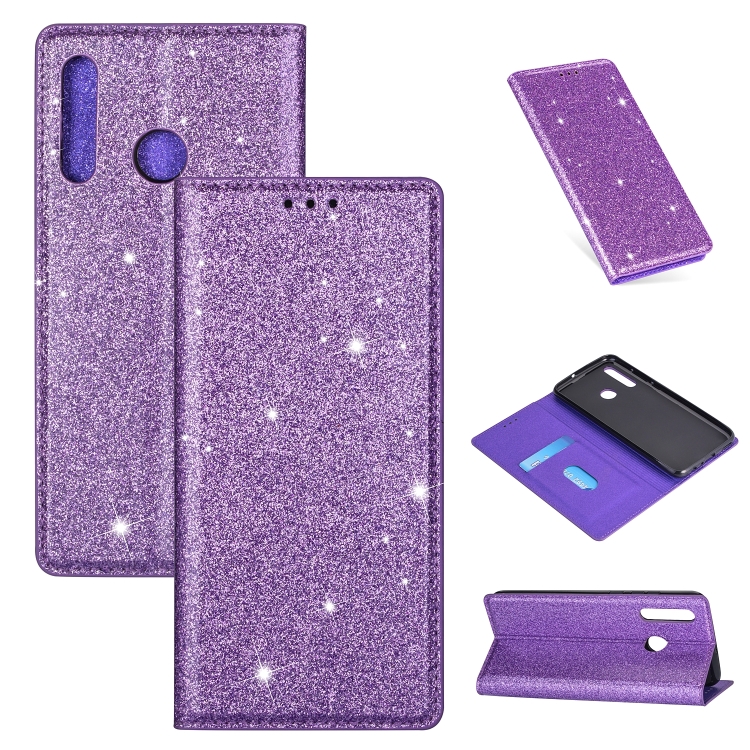 

For Huawei P Smart+ 2019 Ultrathin Glitter Magnetic Horizontal Flip Leather Case with Holder & Card Slots(Purple)
