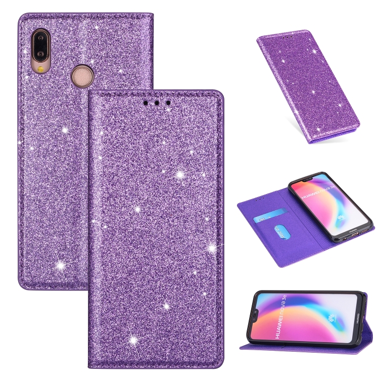 

For Huawei P20 Lite Ultrathin Glitter Magnetic Horizontal Flip Leather Case with Holder & Card Slots(Purple)