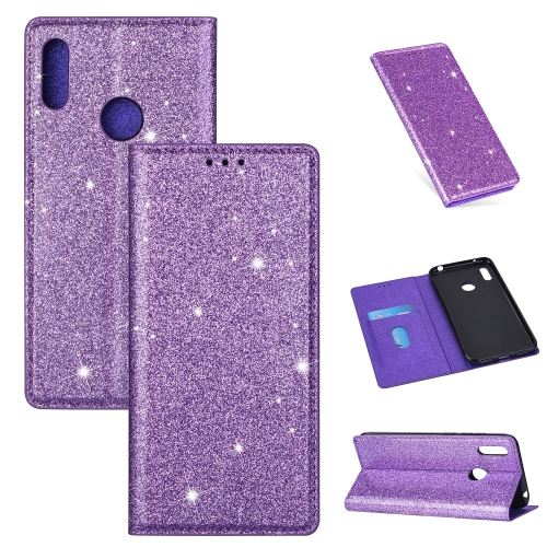 

For Huawei Y7 (2019) Ultrathin Glitter Magnetic Horizontal Flip Leather Case with Holder & Card Slots(Purple)