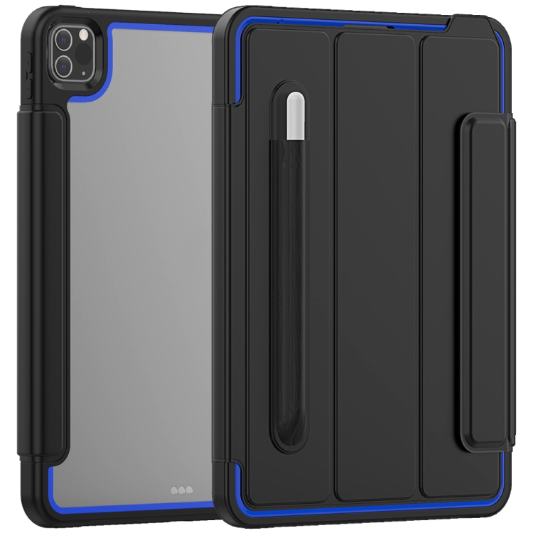

For iPad Pro 11 (2020) / (2018) Acrylic + TPU Horizontal Flip Smart Leather Case with Three-folding Holder & Pen Slot & Wake-up / Sleep Function(Blue+Black)