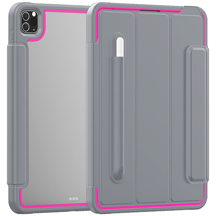 

For iPad Pro 11 (2020) / (2018) Acrylic + TPU Horizontal Flip Smart Leather Case with Three-folding Holder & Pen Slot & Wake-up / Sleep Function(Rose Red+Grey)