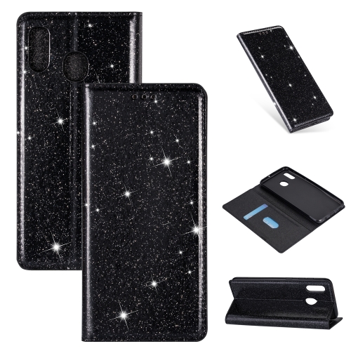 

For Samsung Galaxy A20e Ultrathin Glitter Magnetic Horizontal Flip Leather Case with Holder & Card Slots(Black)