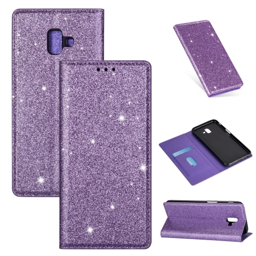 

For Samsung Galaxy J6+ Ultrathin Glitter Magnetic Horizontal Flip Leather Case with Holder & Card Slots(Purple)